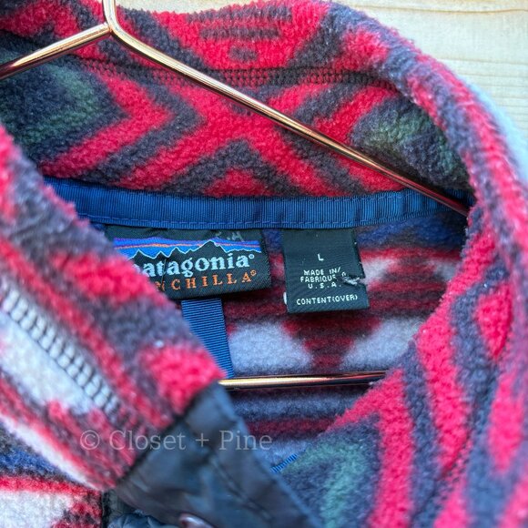 Patagonia‎ Vintage Saltillo Burnt Chili Synchilla Snap-T Fleece Size Large 90s - Picture 4 of 15